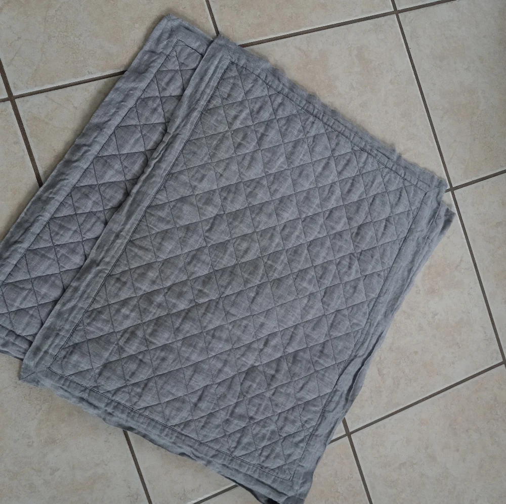 Pottery Barn Belgian Flax Linen Diamond Quilted Shams In Flagstone